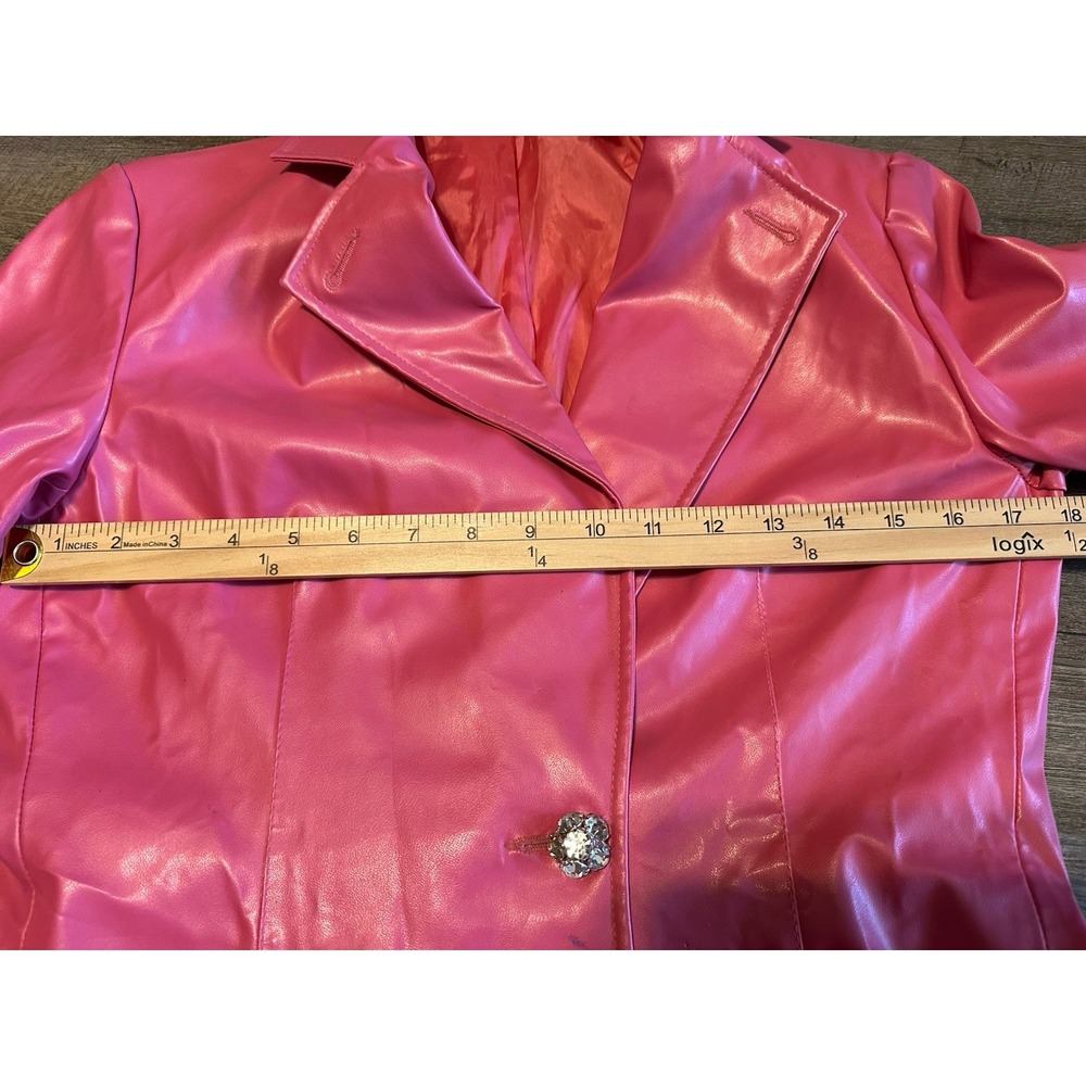 Vintage Shape Fx Bubblegum Pink Polyvinyl Blazer 10 Boss Babe Unique Retro - Picture 9 of 13